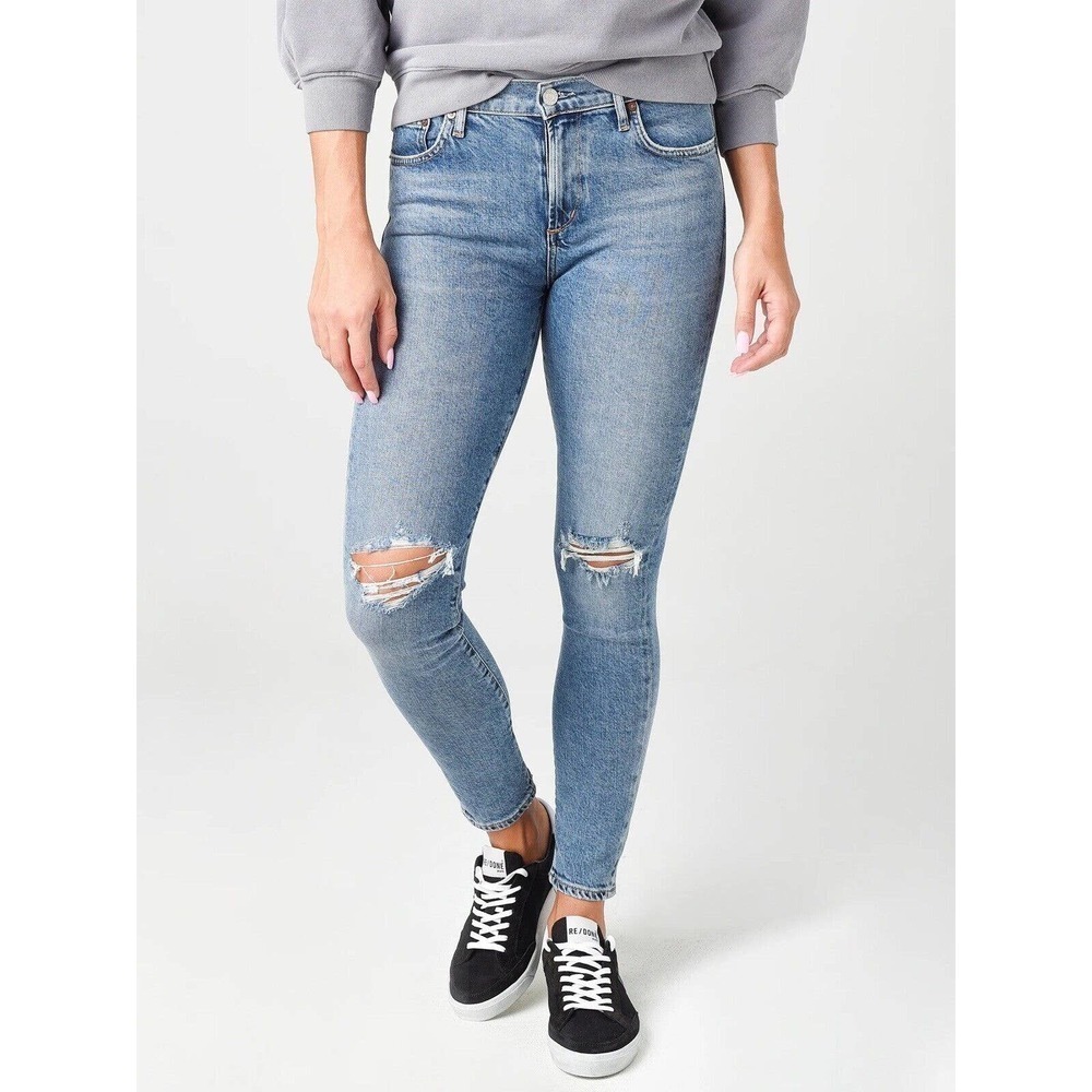 Agolde Womens Size 24 Sophie Mid Rise Skinny Jeans Ripped Knee Denim Distressed